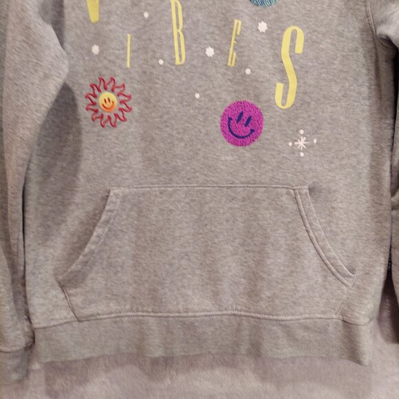 Hoodie womens M good vibrations colorful retro upbeat happy face sun boho hippie - Picture 5 of 16